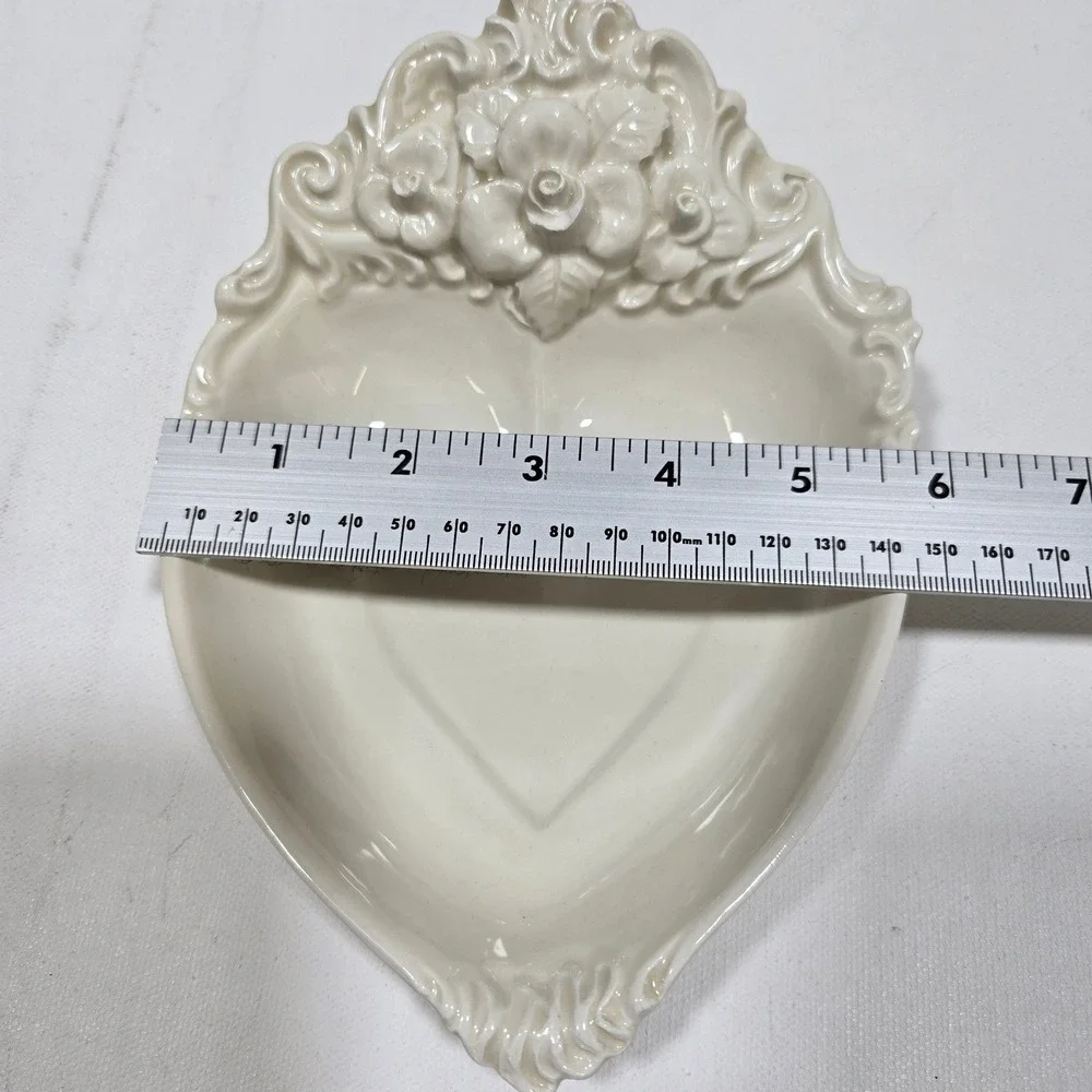 Bullock's Trinket Dish Cream Heart Floral Rose Italian Coquette Ceramic Vintage